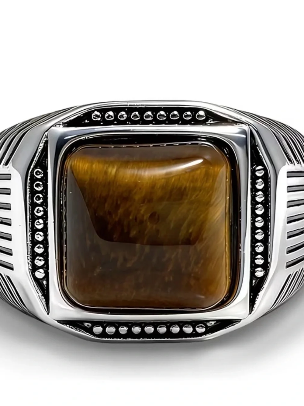 Men's Vintage Inspired Tiger's Eye Silver Signet Ring Size 10